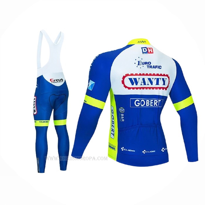 2021 Ropa Ciclismo Wanty-Gobert Cycling Team Azul Blanco Amarillo Mangas Largas y Culotte Lunga